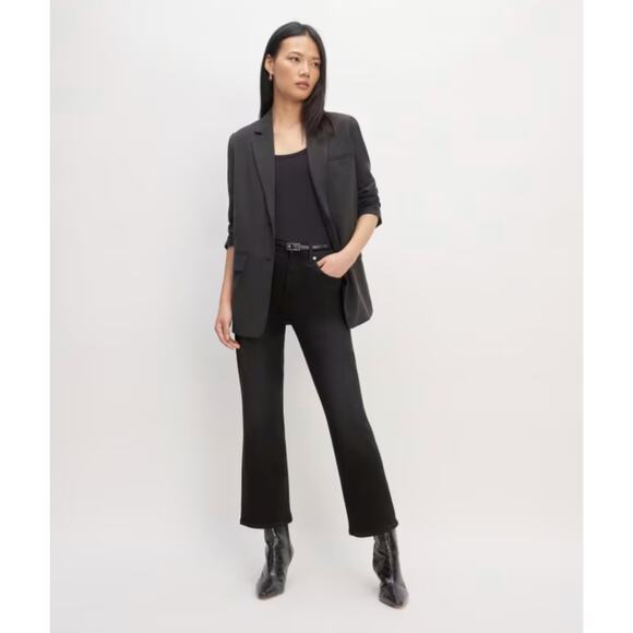 NEW Everlane Black The Kick Crop Flare Raw Hem High Waisted Jean - Picture 12 of 13